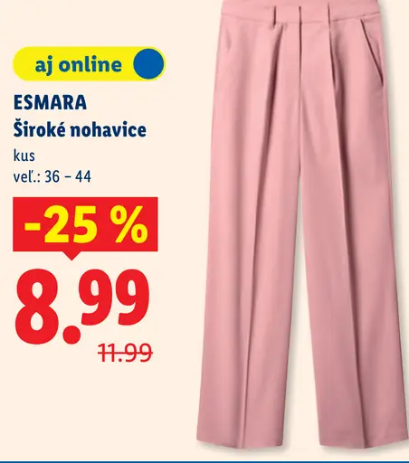 Esmara široké nohavice, veľkosti 36–44