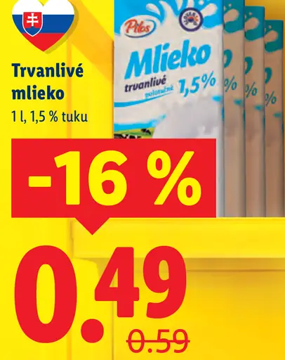 Pilos trvanlivé mlieko 1,5 % tuku