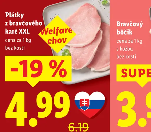Plátky z bravčového karé bez kosti