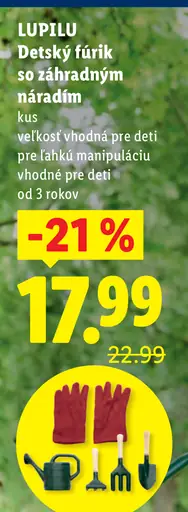 Lupilu detský fúrik so záhradným náradím a rukavicami