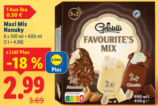 Gelatelli Favourite's Mix nanuky, mandľové, biele a čokoládové nanuky