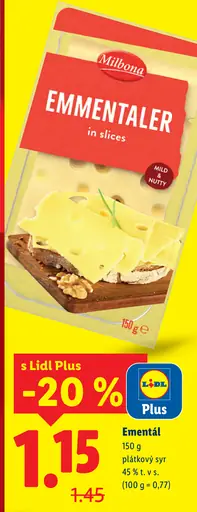Milbona Ementál plátkový syr