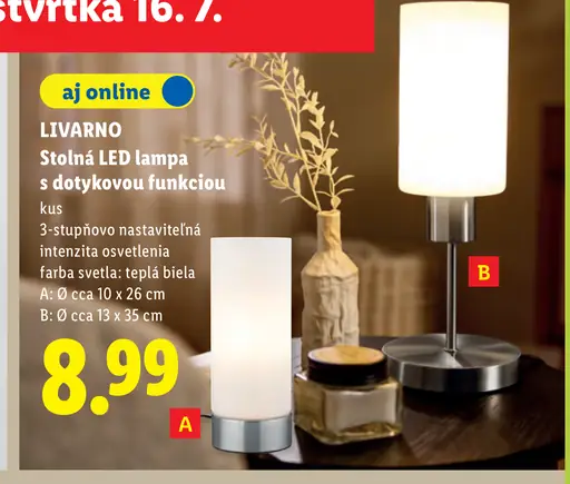 Stolná LED lampa s dotykovou funkciou, variant A, teplá biela