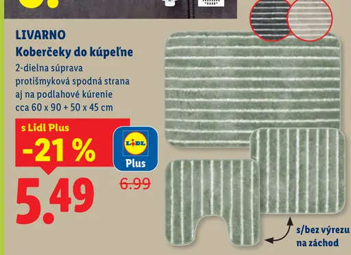 LIVARNO koberčeky do kúpeľne, 2-dielna súprava s protišmykovou spodnou stranou vhodná aj na podlahové kúrenie