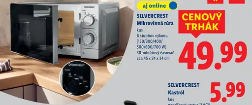 SilverCrest mikrovlnná rúra, 6 stupňov výkonu, 30-minútový časovač