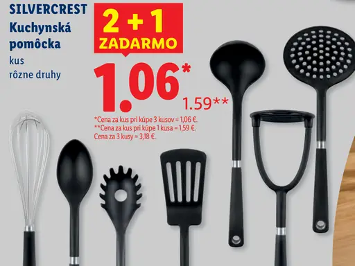 Silvercrest kuchynská pomôcka – rôzne druhy; akciová cena 1,06 €, bežná cena 1,59 €