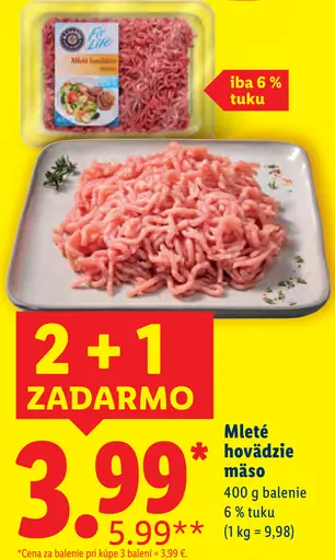 Mleté hovädzie mäso, 6 % tuku – cena za 1 balenie