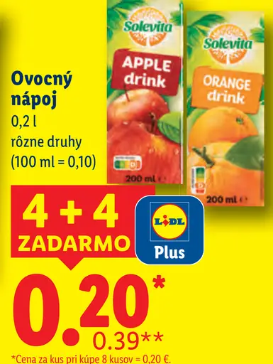 Solevita ovocný nápoj, rôzne druhy: Apple drink, Orange drink