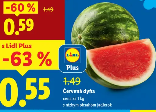 Červená dyňa s nízkym obsahom jadierok, cena za 1 kg, Lidl Plus