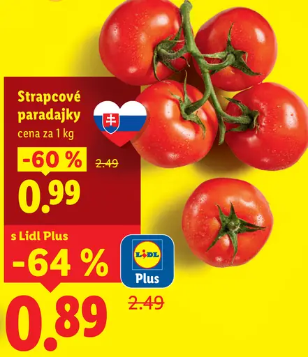 Strapcové paradajky – cena s Lidl Plus