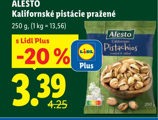 Alesto kalifornské pistácie pražené solené