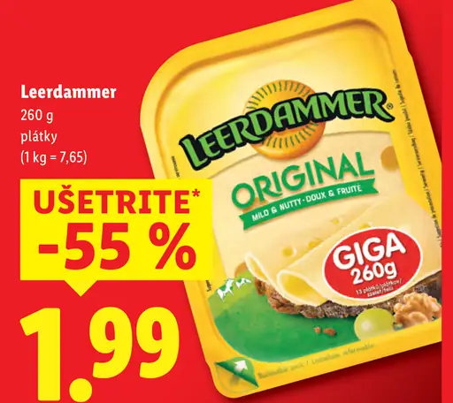Leerdammer Original plátky, jemný a orieškový syr