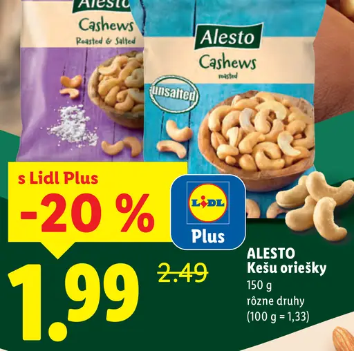 Alesto kešu oriešky rôzne druhy