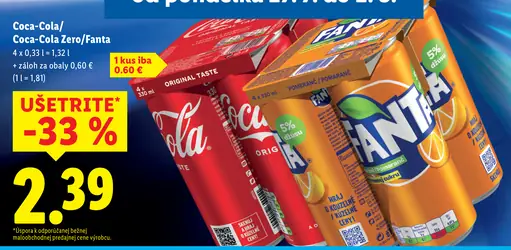 Coca-Cola, Coca-Cola Zero a Fanta, sýtené limonády