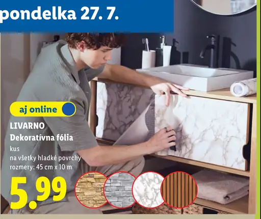 LIVARNO dekoratívna fólia na hladké povrchy, kamenný, tehlový, mramorový a drevený vzhľad