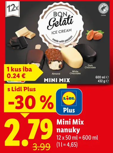 Bon Gelati Mini Mix nanuky – mandle, biela čokoláda, horká čokoláda