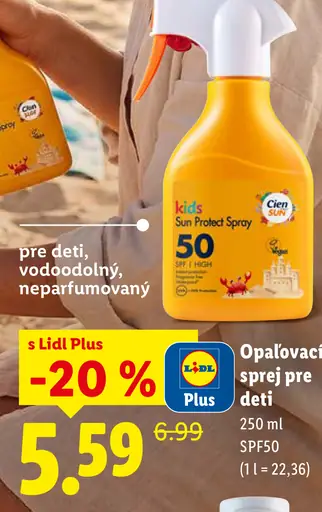 Cien Sun opaľovací sprej pre deti, vodoodolný, neparfumovaný, SPF50