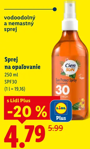 Cien Sun sprej na opaľovanie SPF 30 s vitamínom E