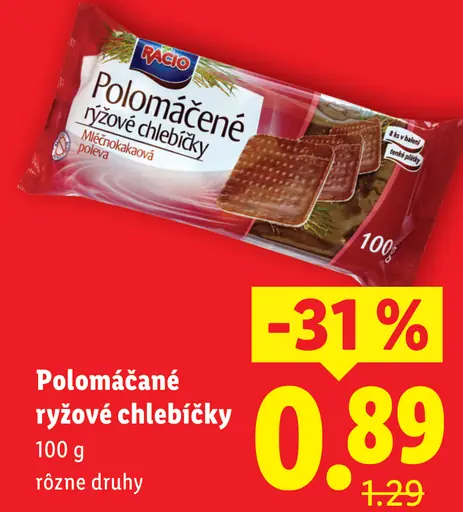 Racio Polomáčané ryžové chlebíčky mliečnokakaová poleva