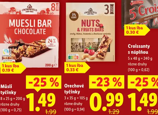 Crownfield müsli tyčinky s čokoládou
