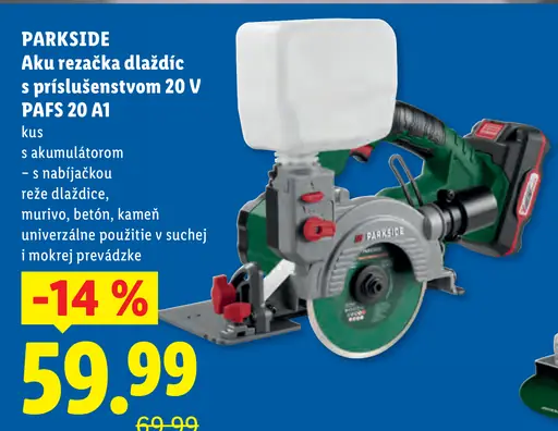 Parkside Aku rezačka dlaždíc s príslušenstvom 20 V PAFS 20 A1, s akumulátorom