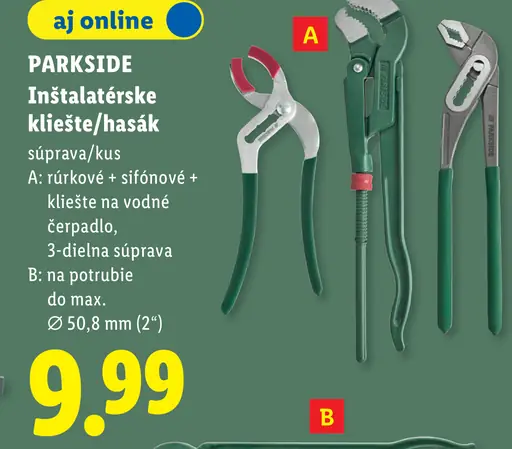 PARKSIDE Rúrkové a sifónové kliešte s kliešťami na vodné čerpadlo, 3-dielna súprava