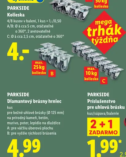 PARKSIDE kolieska A, otočné kolieska Ø približne 5 cm, 2 aretovateľné, nosnosť do 50 kg