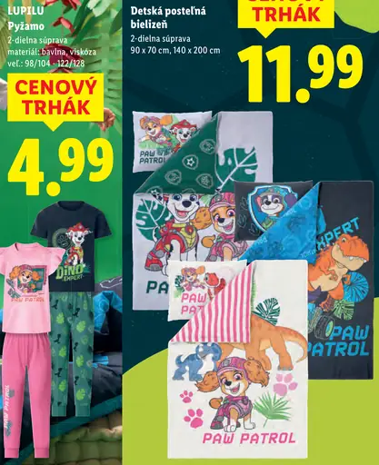 Detská posteľná bielizeň, 2-dielna súprava, rôzne motívy Paw Patrol