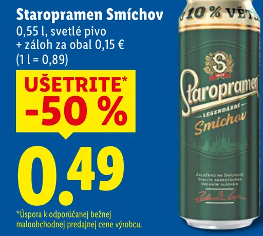 Staropramen Smíchov plechovka, svetlé pivo