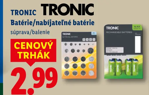 Tronic nabíjateľné batérie, súprava alebo balenie