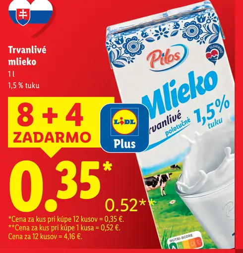 Pilos trvanlivé mlieko 1,5 % tuku
