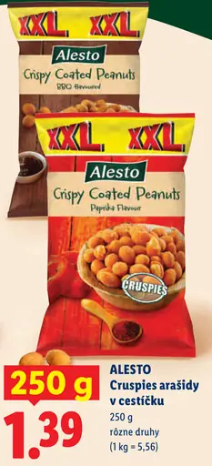 Alesto Crispies arašidy v cestíčku, BBQ príchuť