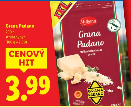 Milbona Grana Padano strúhaný syr