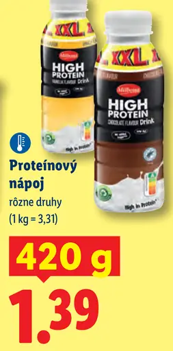 Milbona proteínový nápoj rôzne druhy