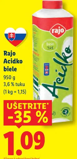 Rajo Acidko biele, 3,6 % tuku