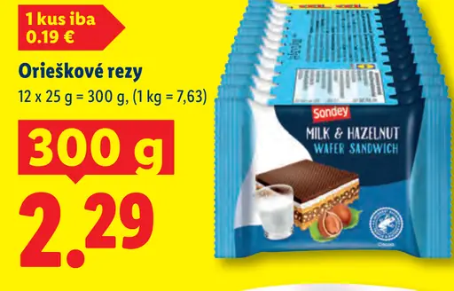 Sondey orechové rezy, mliečno-orieškové oblátky