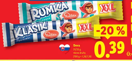 Deva Romka čokoládová a Valaská originál, rôzne druhy