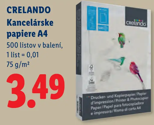 Crelando kancelárske papiere A4
