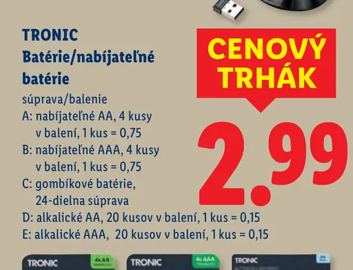 Tronic Nabíjateľné batérie AA