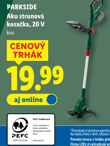 Parkside akumulátorová strunová kosačka 20 V
