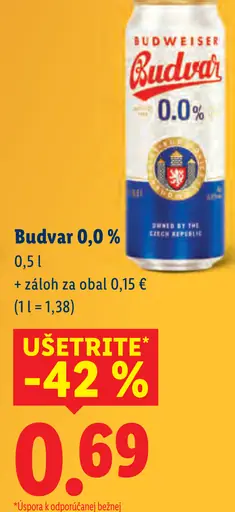 Budvar 0,0 % nealkoholické pivo plechovka