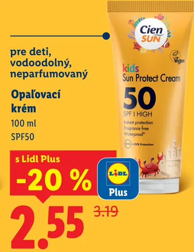 Cien SUN Kids Protect Cream opaľovací krém SPF50 pre deti