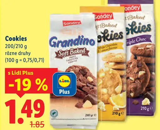 Sondey Grandino Soft Baked Cookies, White Chocolate Macadamia a Triple Choc, rôzne druhy