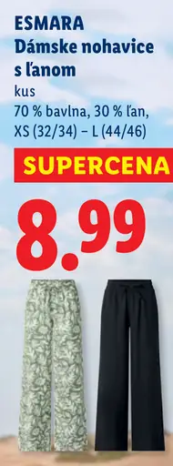 Esmara dámske nohavice s ľanom, 70 % bavlna a 30 % ľan, veľkosti XS (32/34) až L (44/46)