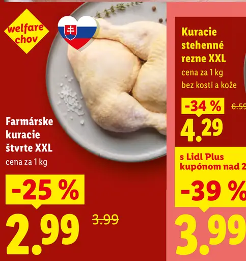 Kuracie stehenné rezne XXL – bez kosti a kože, cena s Lidl Plus kupónom nad 20 €