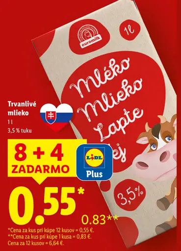 Euromilk trvanlivé mlieko 3,5 % tuku