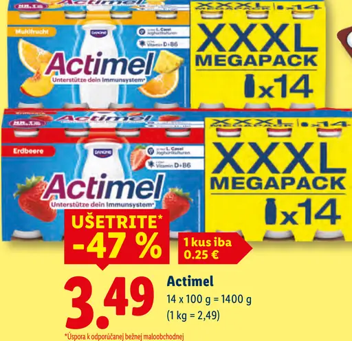 Actimel jogurtový nápoj Multivitamin pomaranč a jahoda