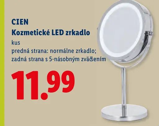 CIEN kozmetické LED zrkadlo, predná strana normálne zrkadlo, zadná strana s 5-násobným zväčšením