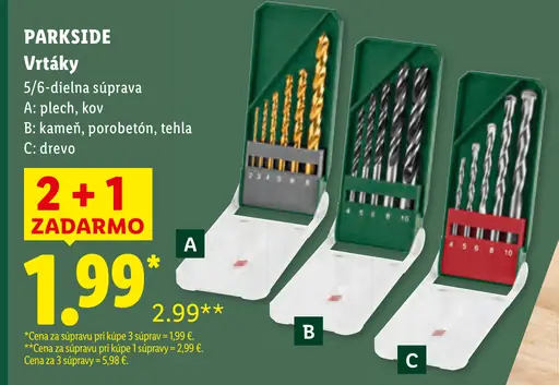 Vrtáky, 5/6-dielna súprava, variant A na plech a kov