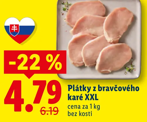 Plátky z bravčového karé bez kosti